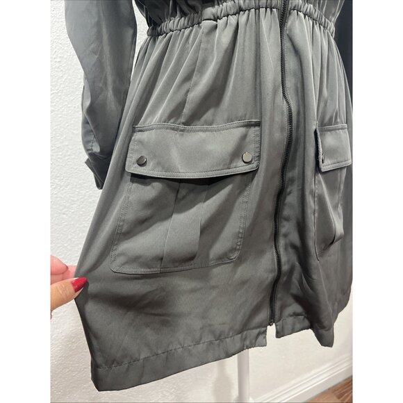 ALFANI Women's Zip Up Shirt Dress Military Safari Olive Green Roll Tab Sleeve12P - Picture 3 of 12